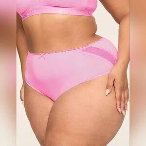 Lane Bryant Cacique Pink Cotton High Leg Panties with  Lace 22/24 Nwt